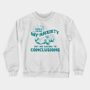 My Anxiety Got Me Racing To Conclusions Retro 90s T-Shirt, Raccoon Racing Graphic T-shirt, Funny Race T-Shirt, Vintage Animal Gag Crewneck Sweatshirt